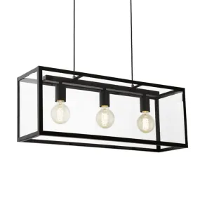 Charterhouse 3 Light Pendant Black Metal with Glass