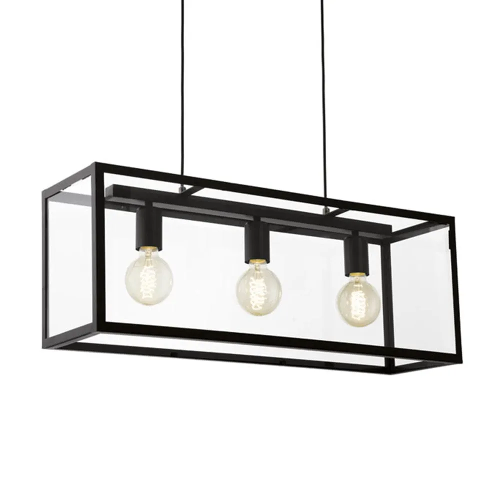Charterhouse 3 Light Pendant Black Metal with Glass