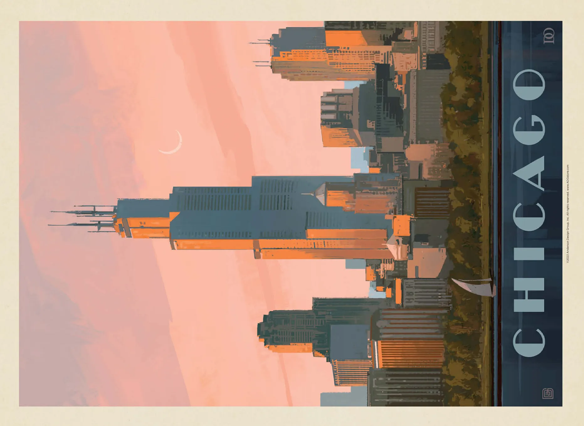 Chicago skyline: Lake Michigan, Vintage Poster