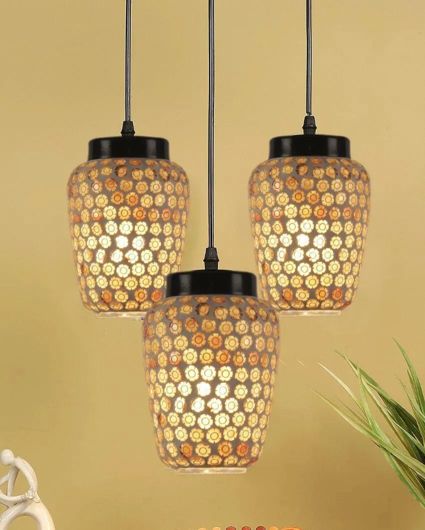 Cluster Gleam Mosaic Glass Three Hanging Lamps With Base | 10 x 20 inches