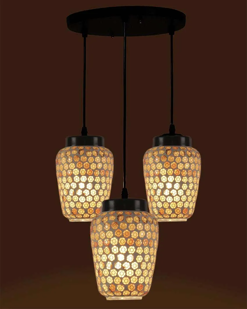 Cluster Gleam Mosaic Glass Three Hanging Lamps With Base | 10 x 20 inches