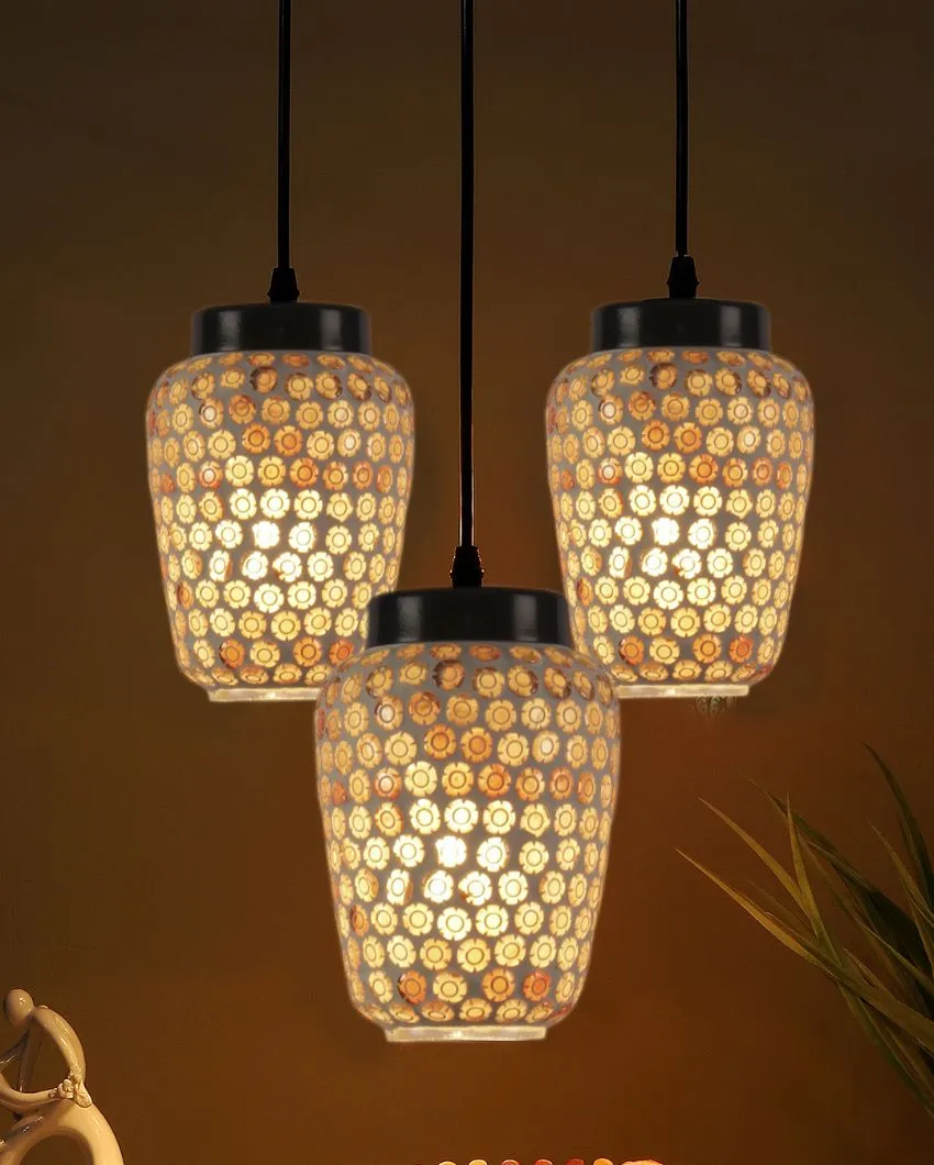 Cluster Gleam Mosaic Glass Three Hanging Lamps With Base | 10 x 20 inches