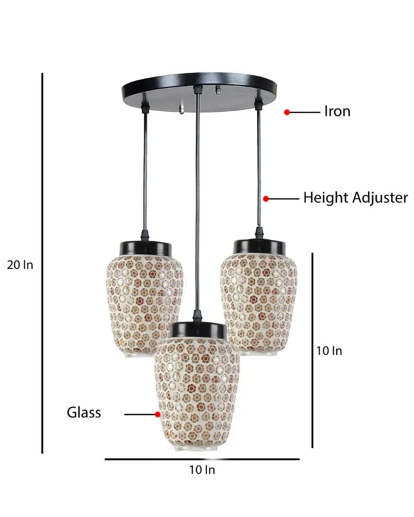 Cluster Gleam Mosaic Glass Three Hanging Lamps With Base | 10 x 20 inches