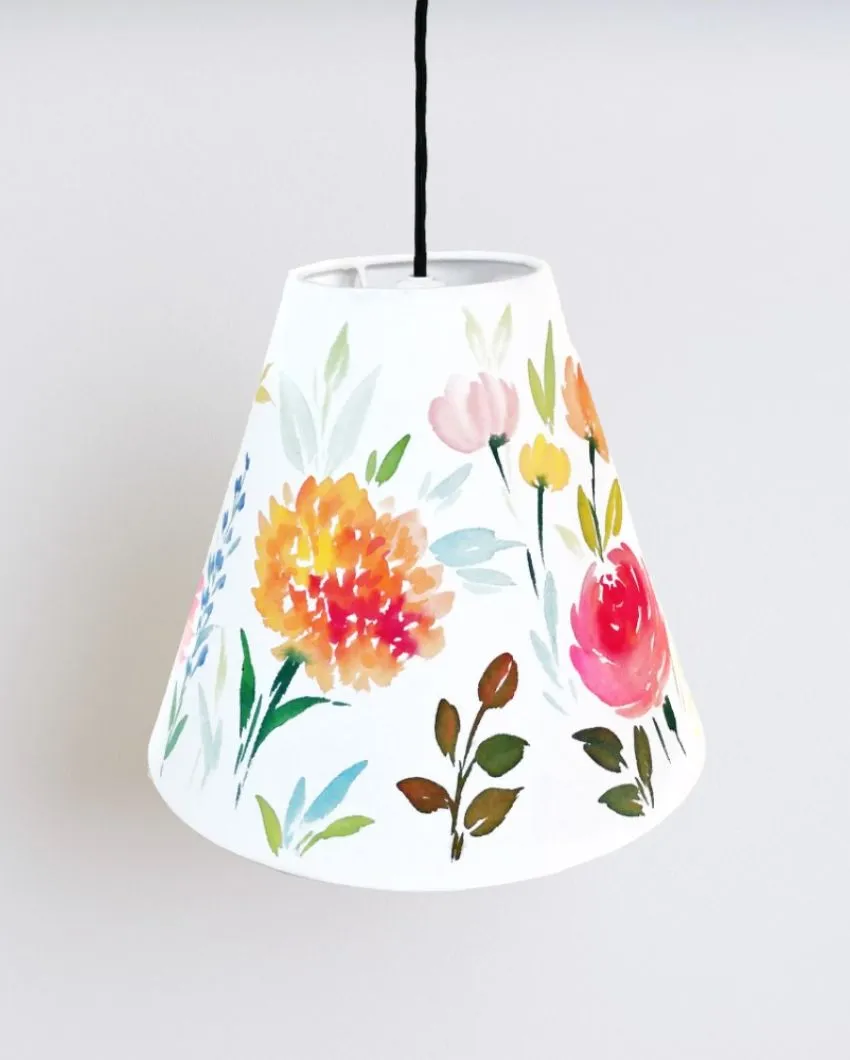 Colorful Flowers Hand Painted Cotton Cone Pendant Lamp