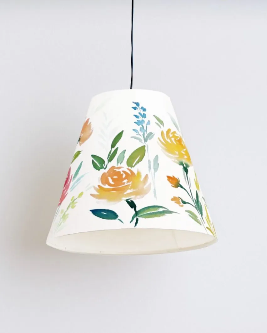 Colorful Flowers Hand Painted Cotton Cone Pendant Lamp