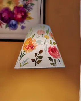 Colorful Flowers Hand Painted Cotton Cone Pendant Lamp