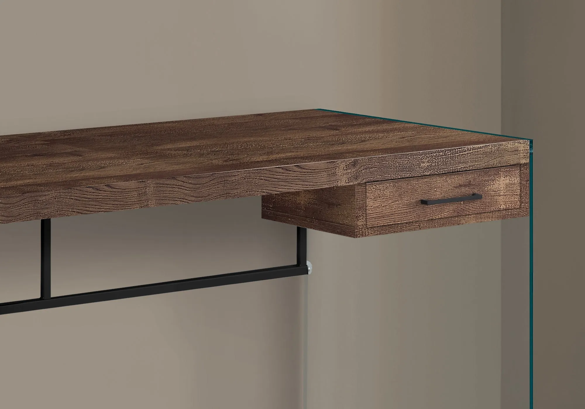 Computer Desk - 48"L / Brown Reclaimed Wood/ Glass Panels