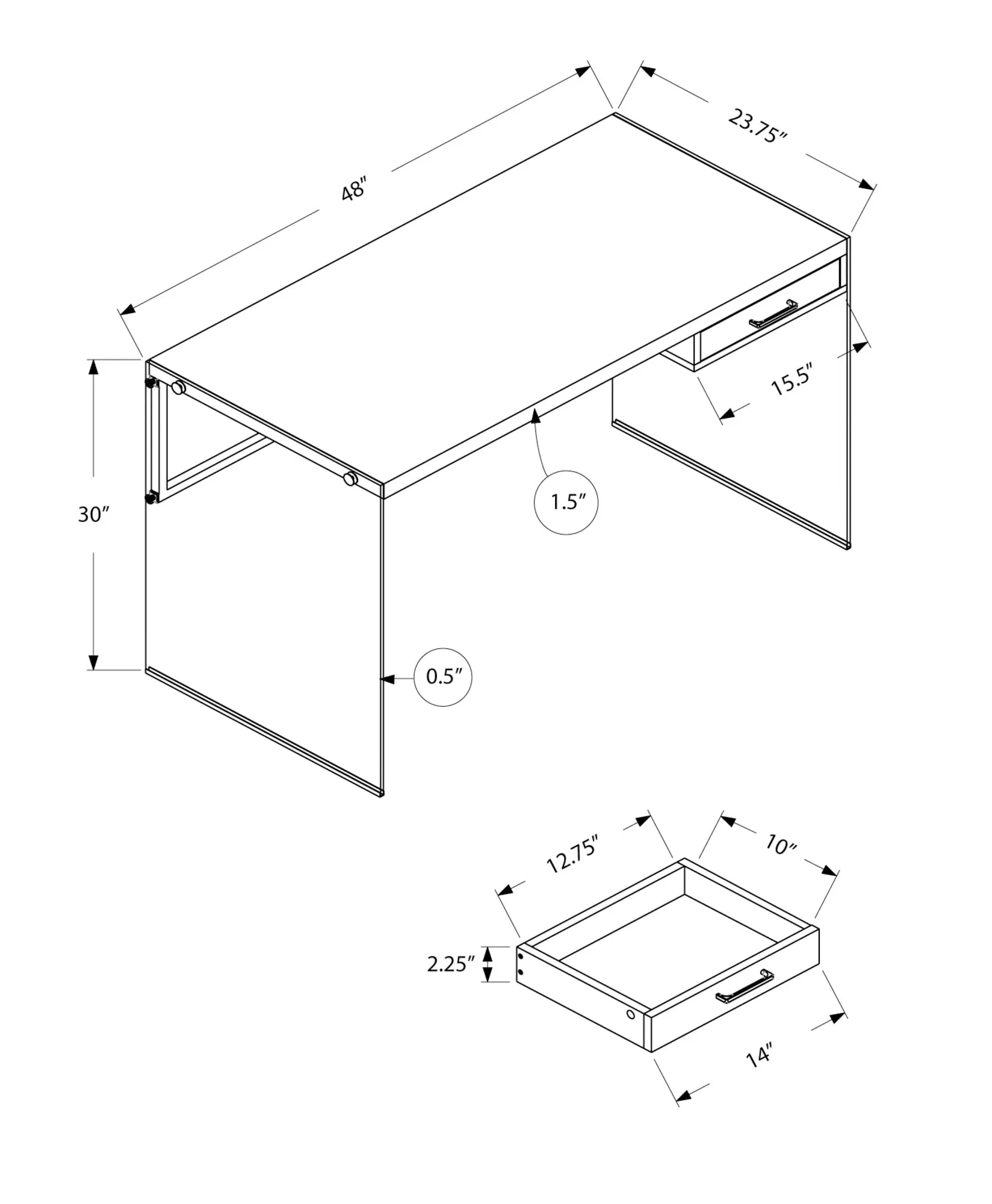 Computer Desk - 48"L / Brown Reclaimed Wood/ Glass Panels
