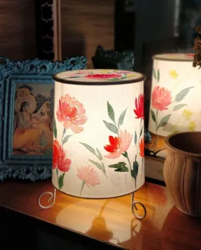 Cylinder Lillies Shaded With Lid Cotton Table Lamp