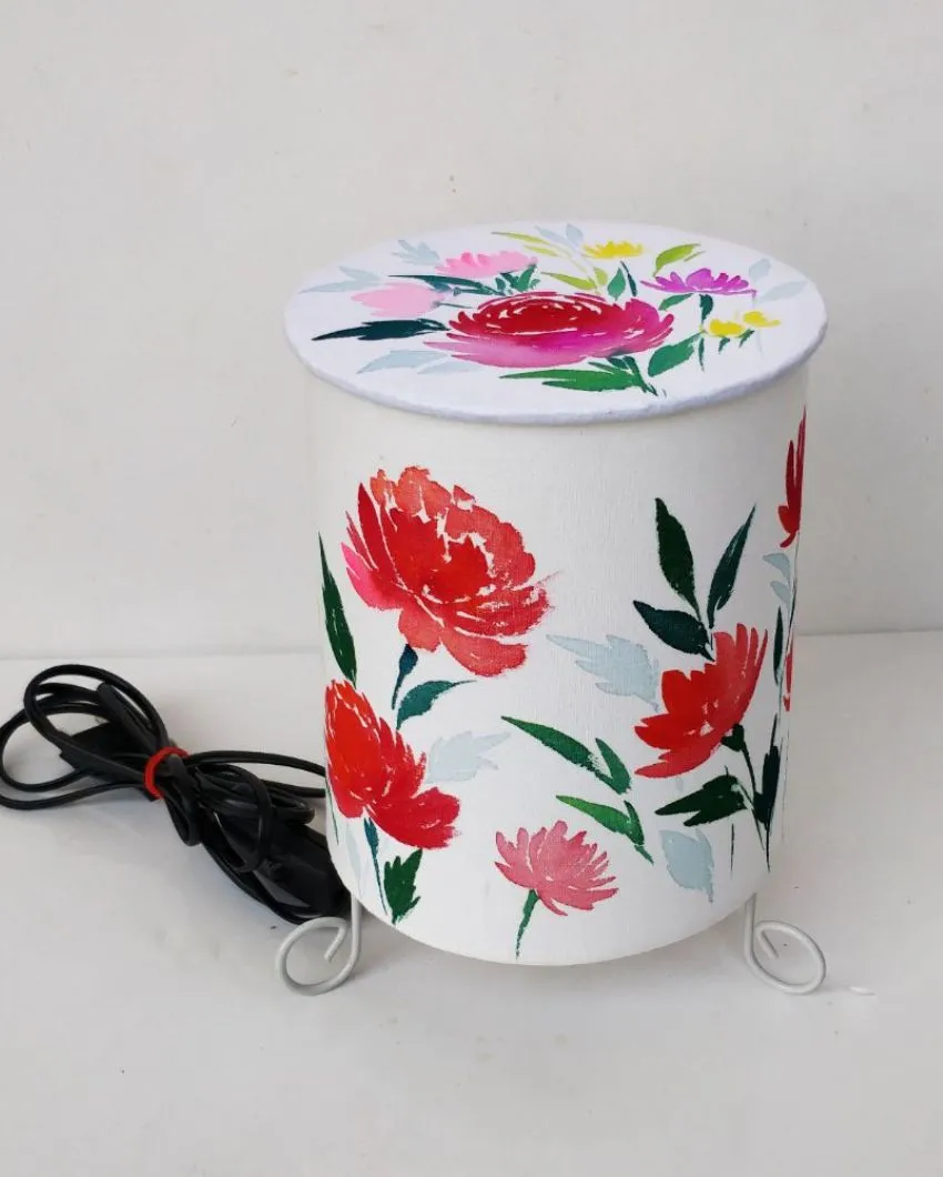 Cylinder Lillies Shaded With Lid Cotton Table Lamp