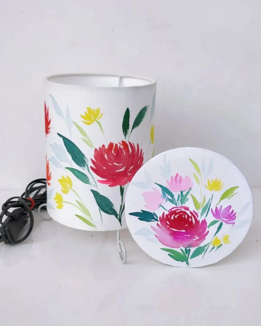 Cylinder Lillies Shaded With Lid Cotton Table Lamp