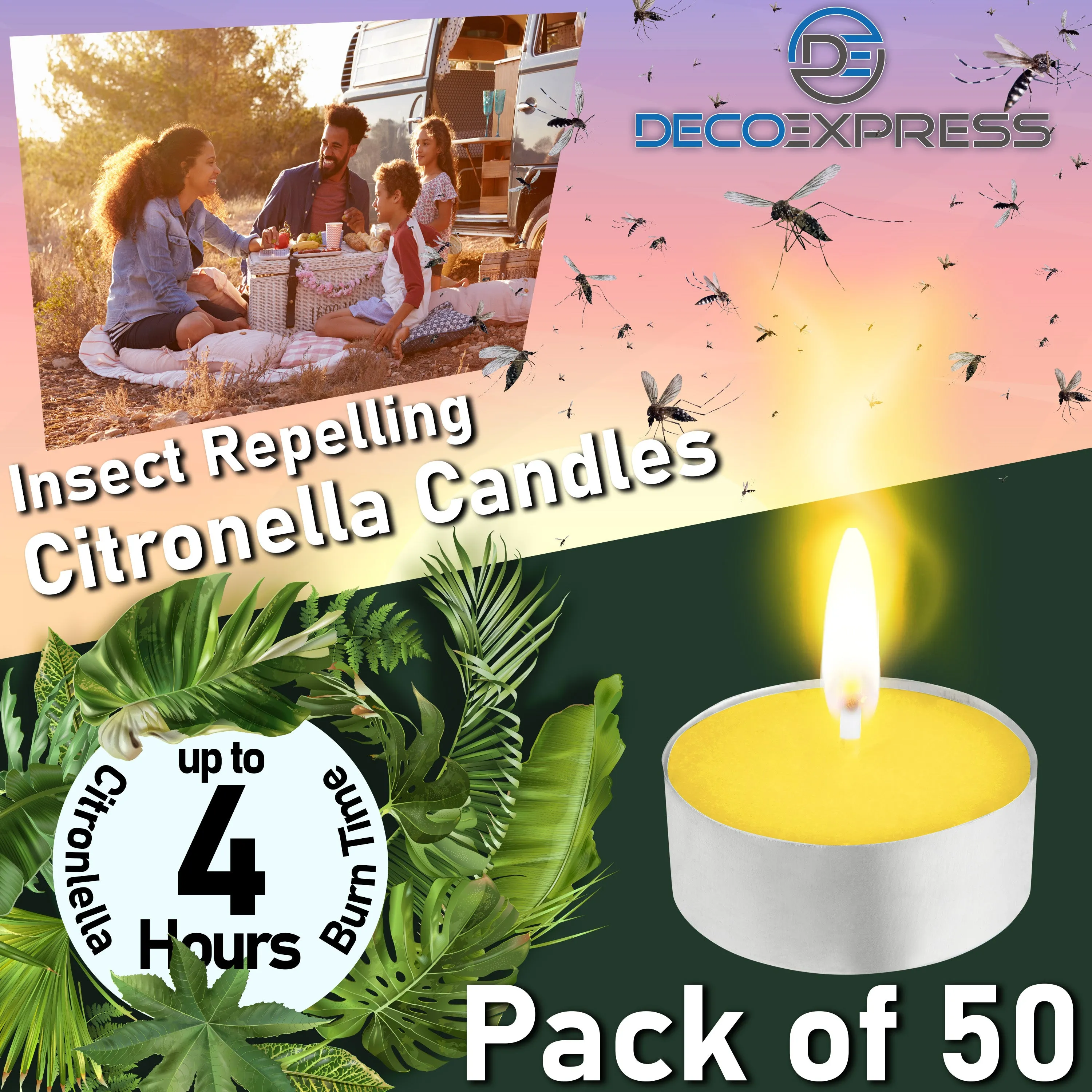 Deco Express Citronella Tealight Candles Multipack - Yellow 50/4 Hours