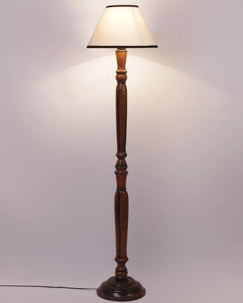 Dual Tone Cotton Shade Conical Wooden Floor Lamp | 14 X 56 inches