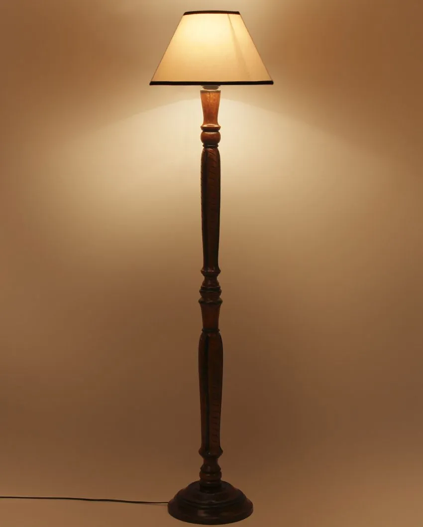 Dual Tone Cotton Shade Conical Wooden Floor Lamp | 14 X 56 inches