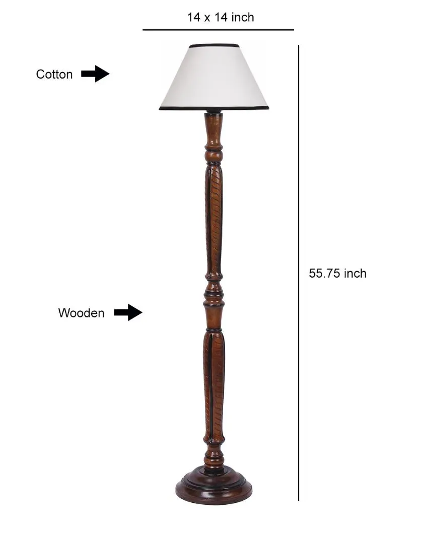 Dual Tone Cotton Shade Conical Wooden Floor Lamp | 14 X 56 inches