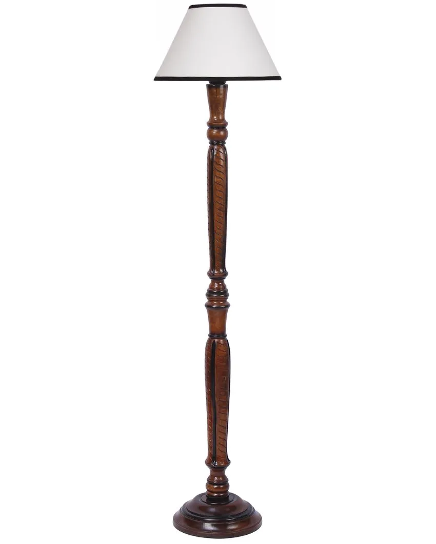 Dual Tone Cotton Shade Conical Wooden Floor Lamp | 14 X 56 inches