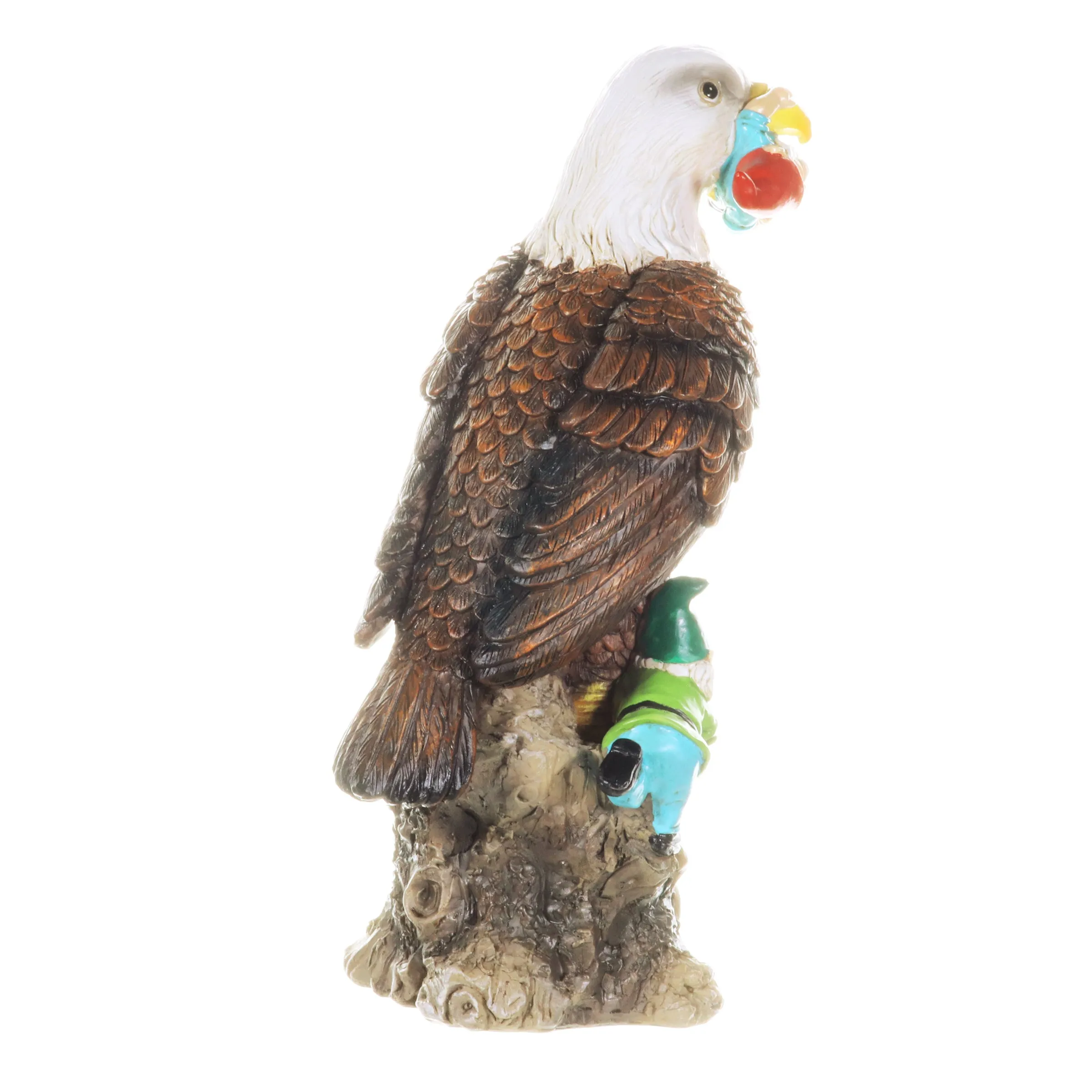Eagle Garden Statue with Gnomes, Hand Painted, UV-Treated Resin, 5.5 x 12 Inches