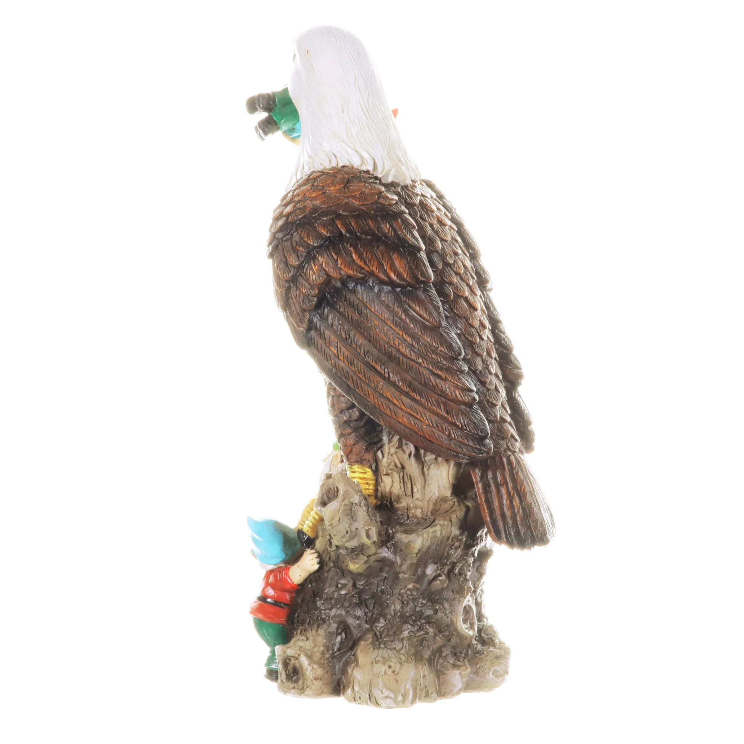 Eagle Garden Statue with Gnomes, Hand Painted, UV-Treated Resin, 5.5 x 12 Inches