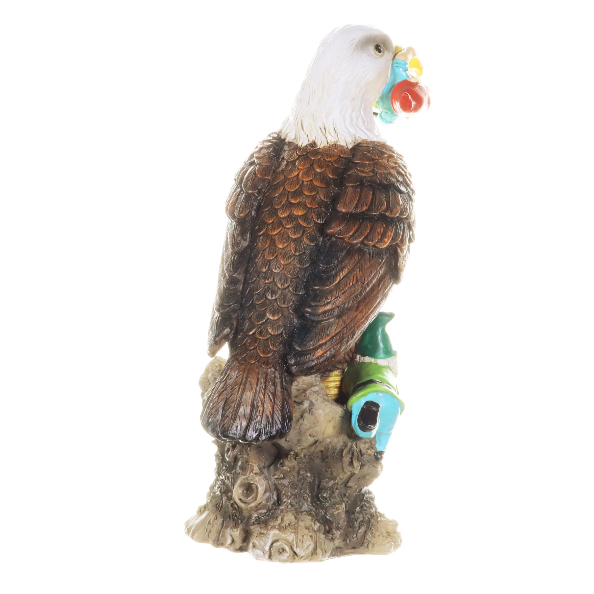 Eagle Garden Statue with Gnomes, Hand Painted, UV-Treated Resin, 5.5 x 12 Inches