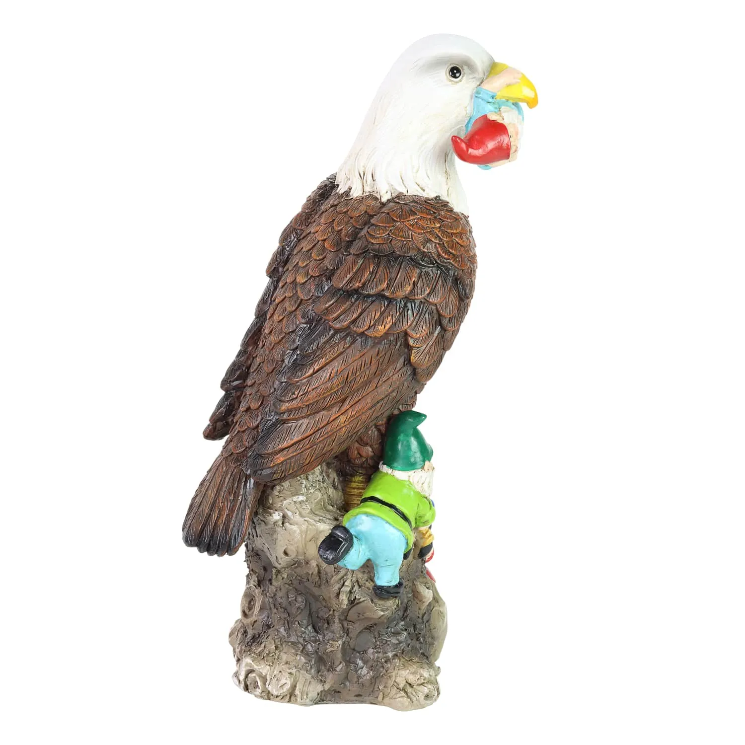 Eagle Garden Statue with Gnomes, Hand Painted, UV-Treated Resin, 5.5 x 12 Inches