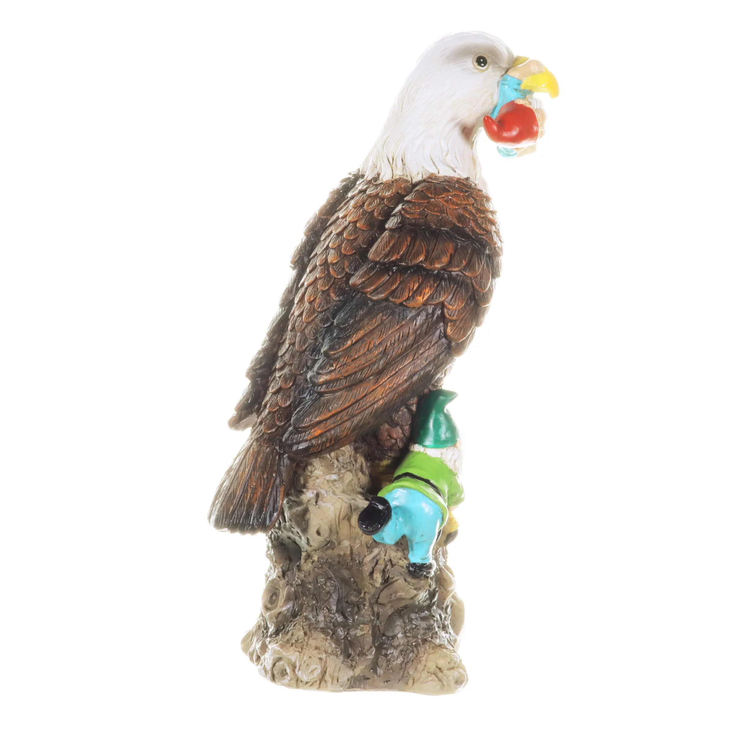 Eagle Garden Statue with Gnomes, Hand Painted, UV-Treated Resin, 5.5 x 12 Inches