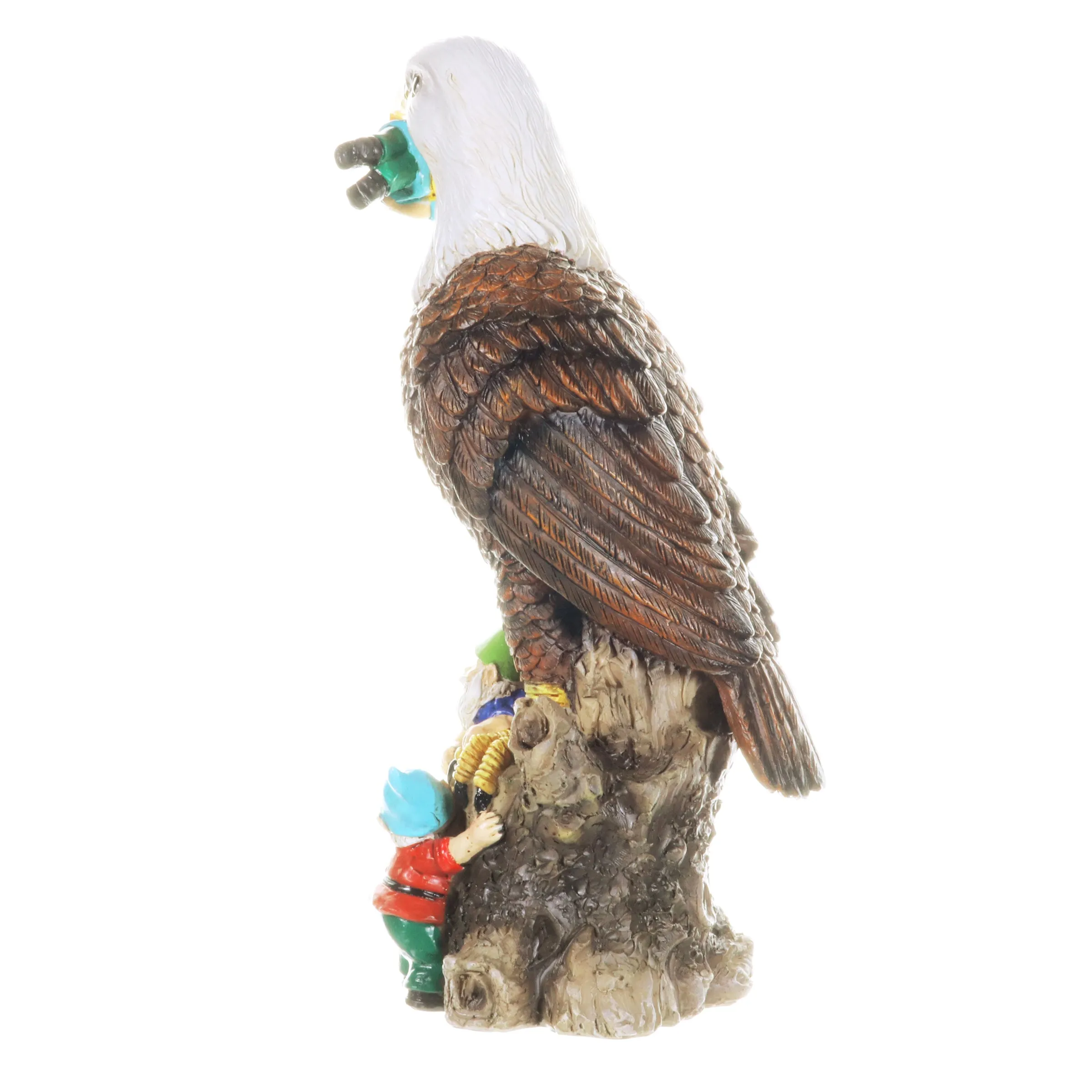 Eagle Garden Statue with Gnomes, Hand Painted, UV-Treated Resin, 5.5 x 12 Inches
