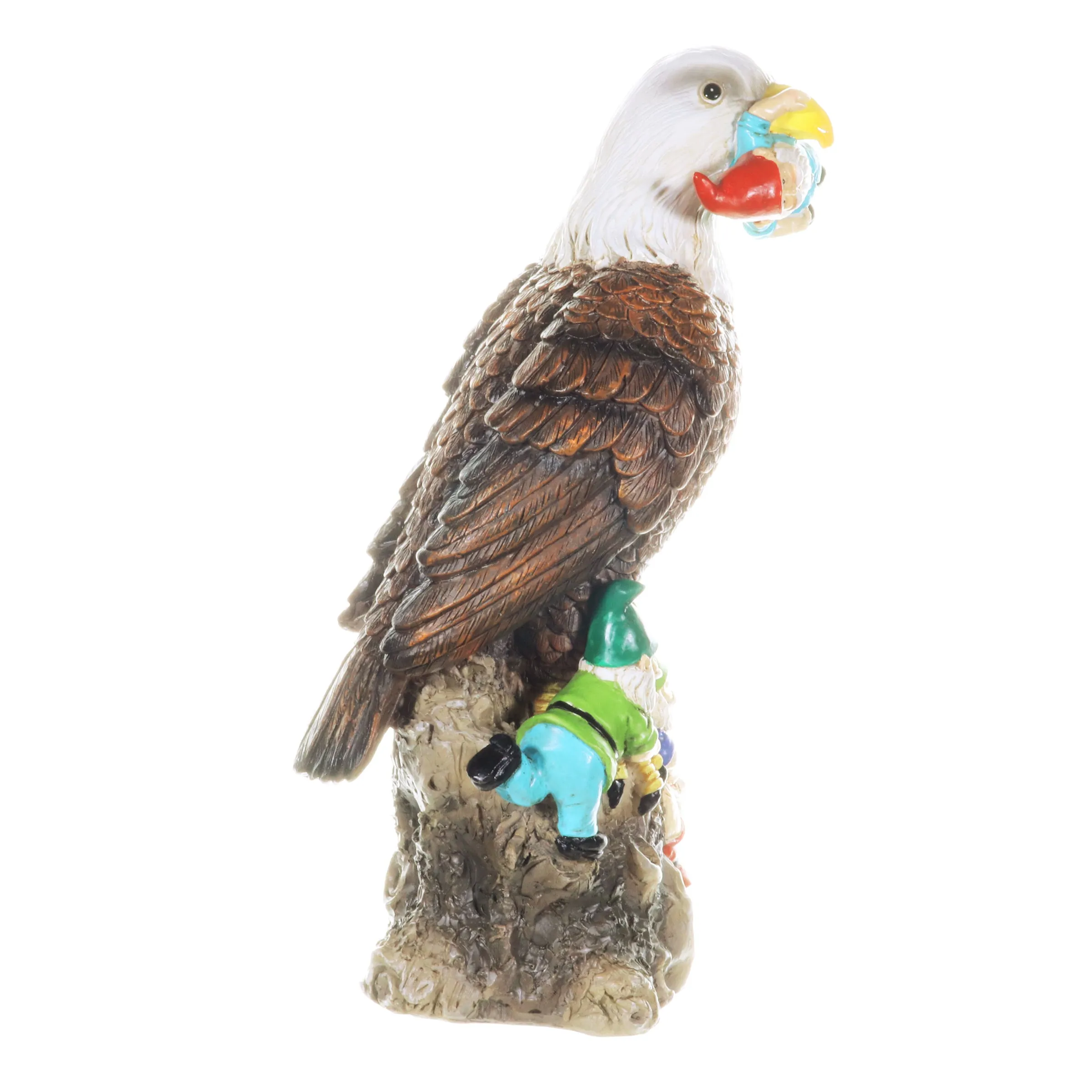 Eagle Garden Statue with Gnomes, Hand Painted, UV-Treated Resin, 5.5 x 12 Inches