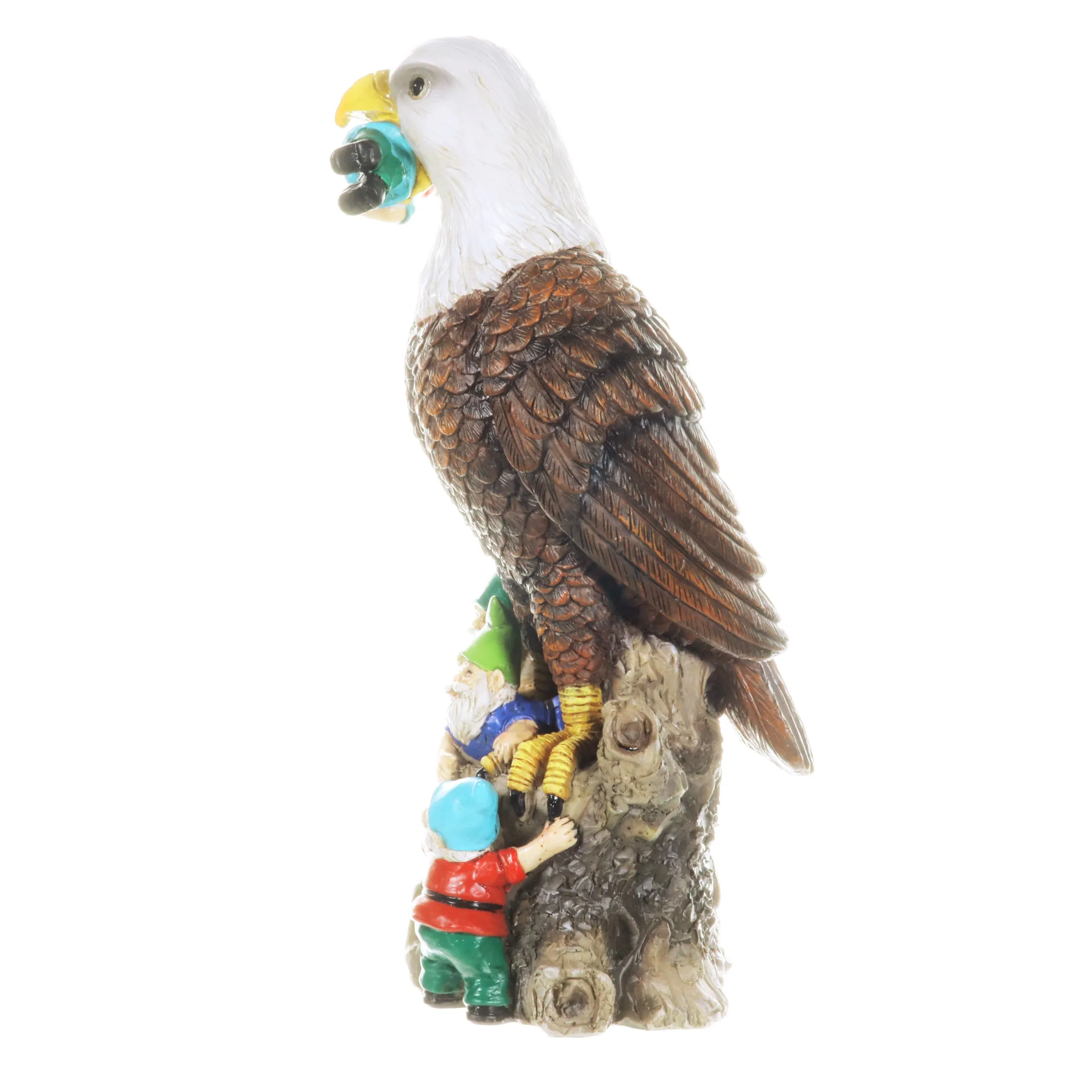 Eagle Garden Statue with Gnomes, Hand Painted, UV-Treated Resin, 5.5 x 12 Inches