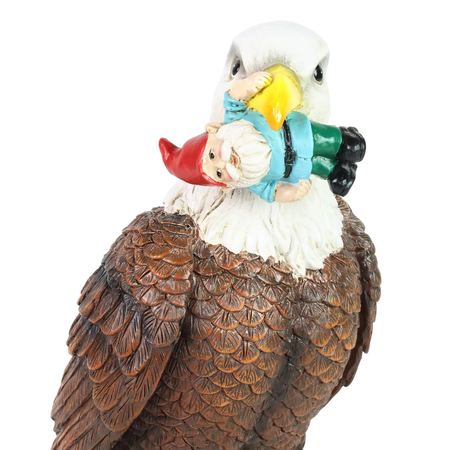 Eagle Garden Statue with Gnomes, Hand Painted, UV-Treated Resin, 5.5 x 12 Inches