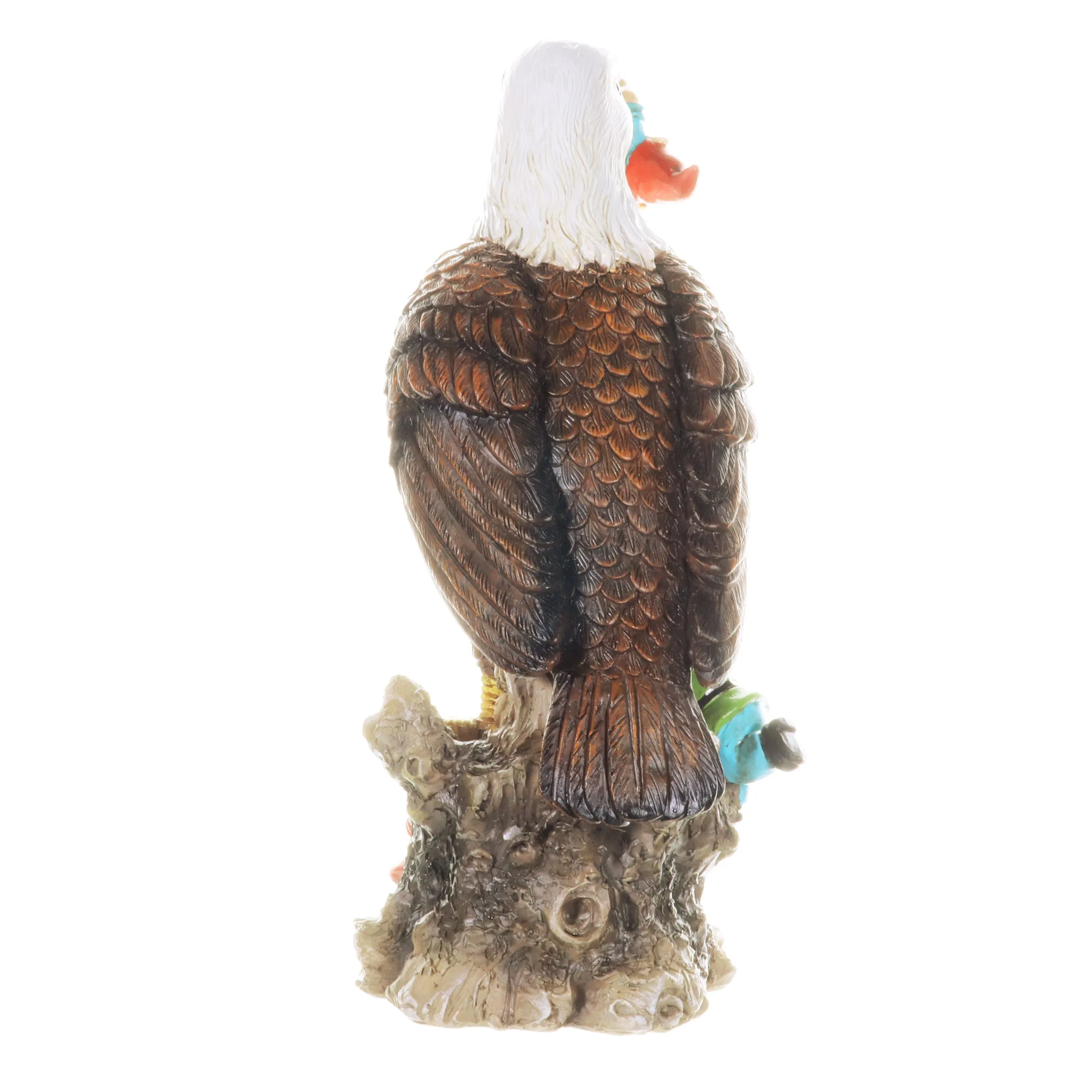 Eagle Garden Statue with Gnomes, Hand Painted, UV-Treated Resin, 5.5 x 12 Inches