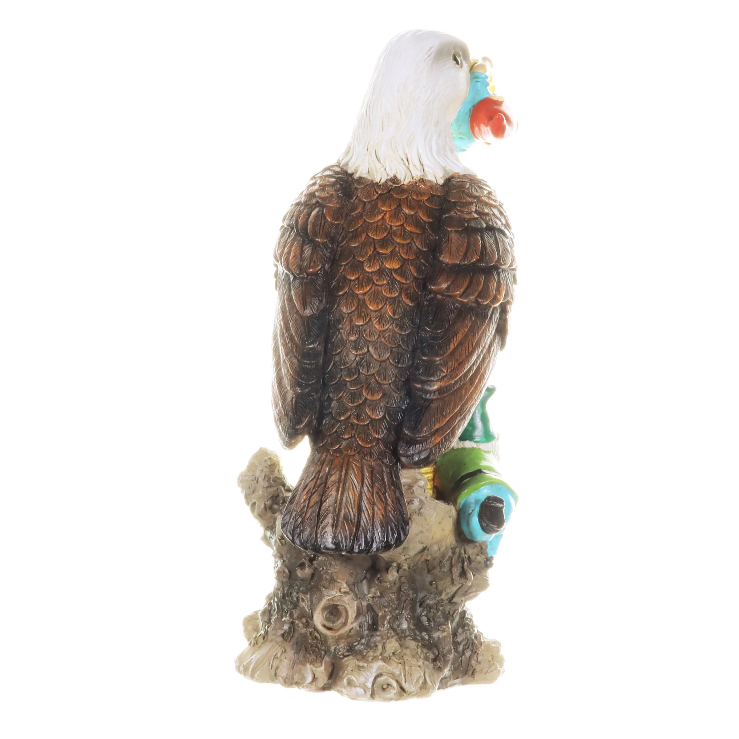 Eagle Garden Statue with Gnomes, Hand Painted, UV-Treated Resin, 5.5 x 12 Inches