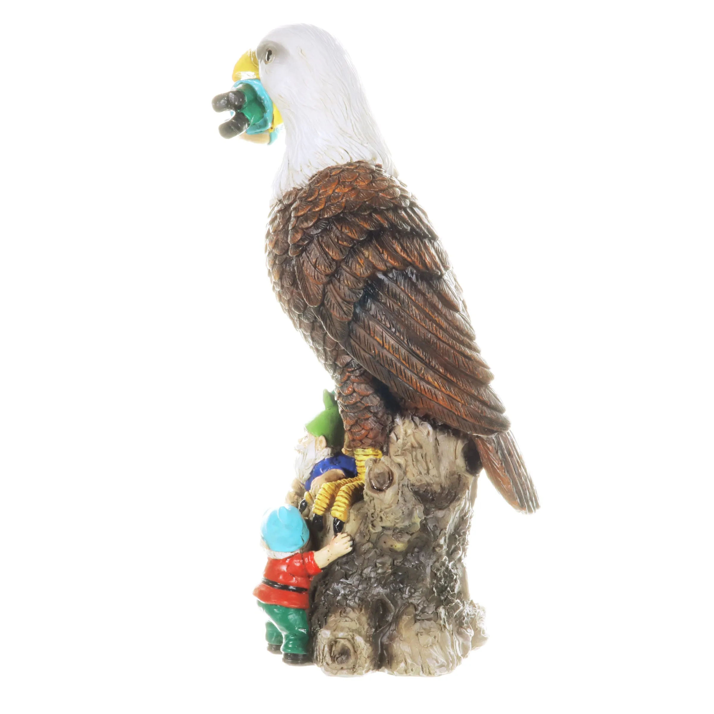 Eagle Garden Statue with Gnomes, Hand Painted, UV-Treated Resin, 5.5 x 12 Inches