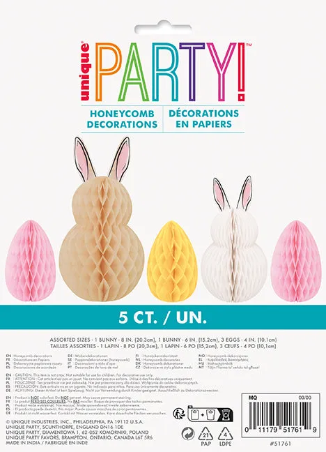 Easter Bunny and Egg Honeycomb Centerpiece Decorations | 5pcs