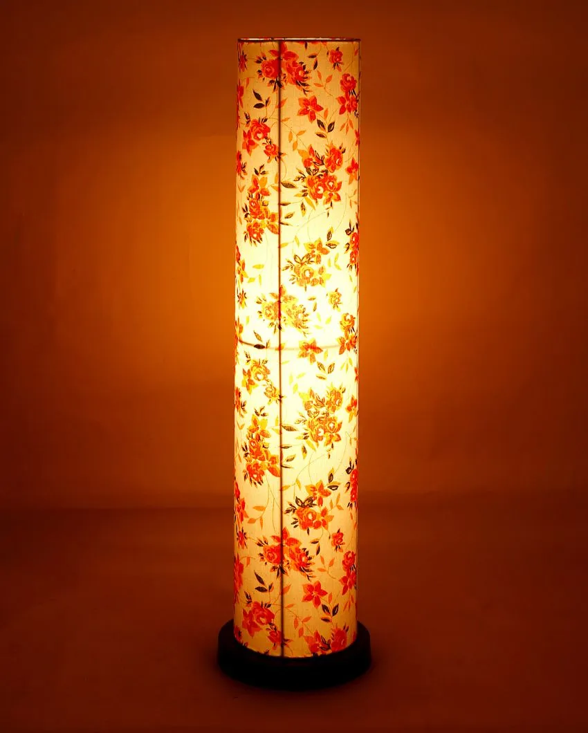 Floral Design Round Cotton Shade Floor Lamp With Black Base | 2.8 Feet