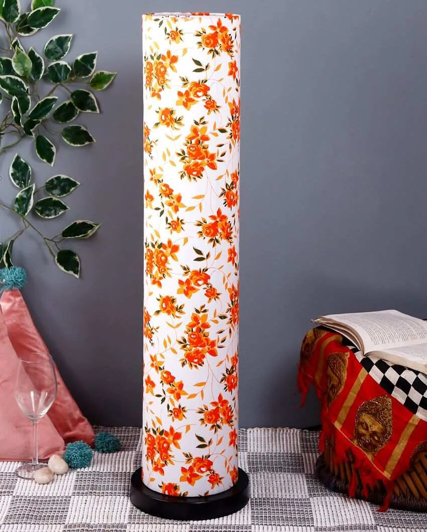 Floral Design Round Cotton Shade Floor Lamp With Black Base | 2.8 Feet