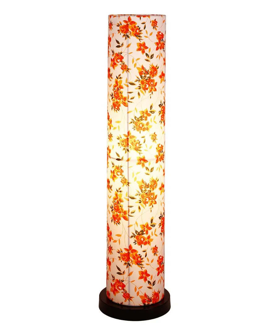 Floral Design Round Cotton Shade Floor Lamp With Black Base | 2.8 Feet
