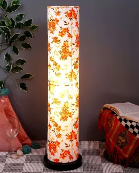 Floral Design Round Cotton Shade Floor Lamp With Black Base | 2.8 Feet