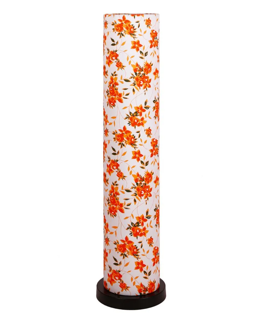 Floral Design Round Cotton Shade Floor Lamp With Black Base | 2.8 Feet