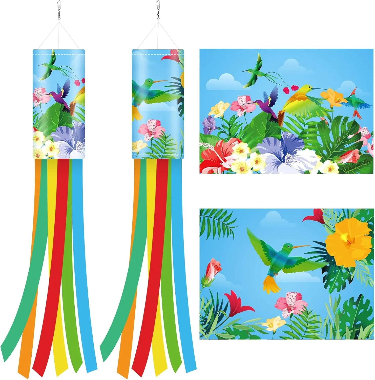 Flutesan 2 Pieces Hummingbird Windsock 40 Inch Twin Hummingbird Windsock for Hanging Outdoor Reliable Yard Decoration