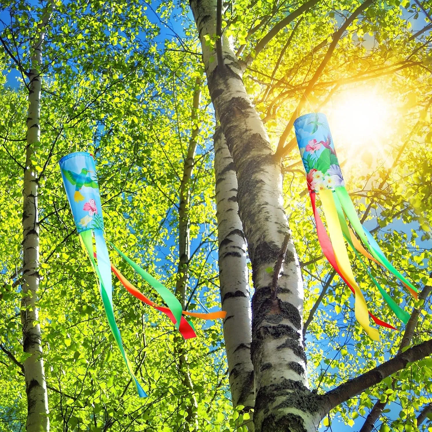 Flutesan 2 Pieces Hummingbird Windsock 40 Inch Twin Hummingbird Windsock for Hanging Outdoor Reliable Yard Decoration