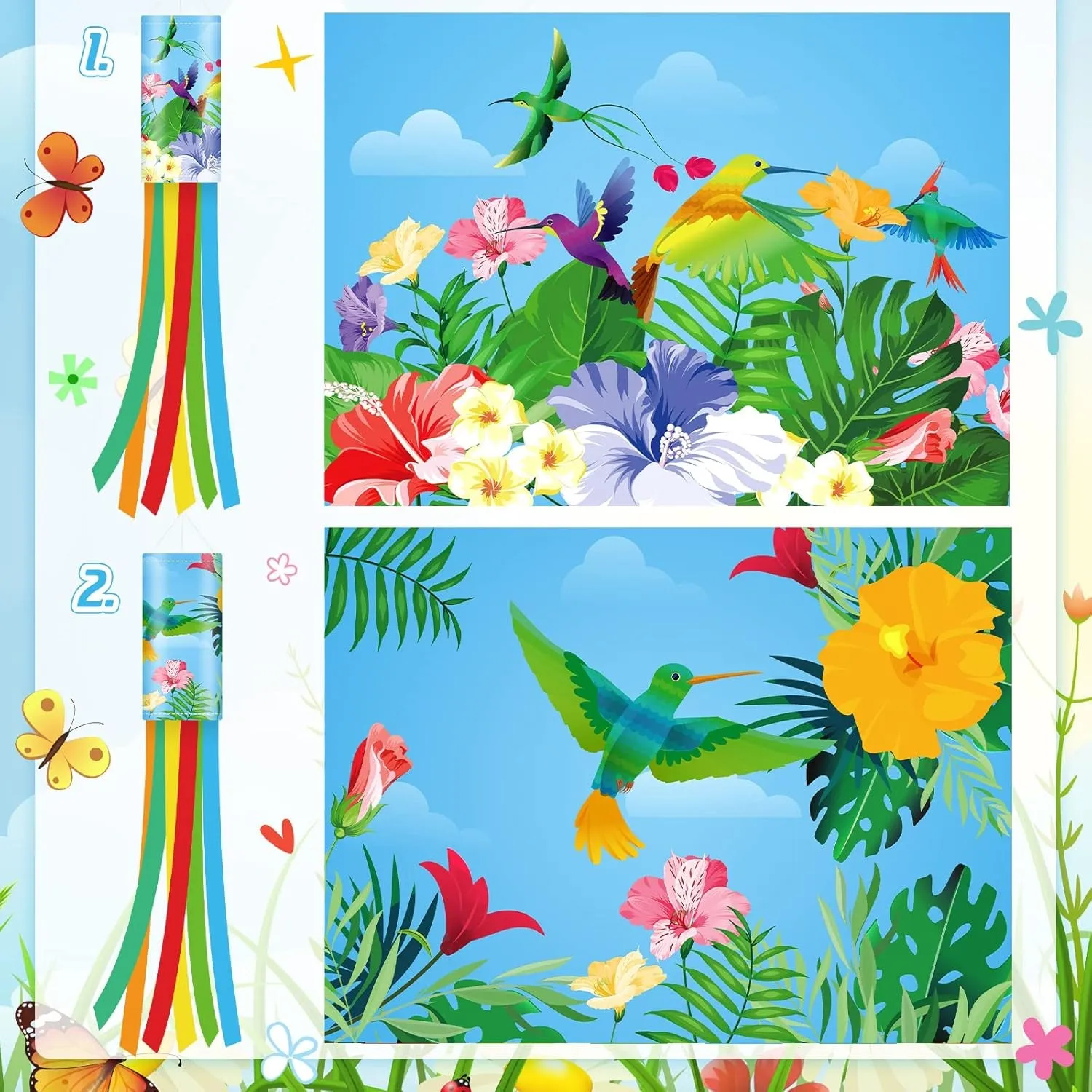 Flutesan 2 Pieces Hummingbird Windsock 40 Inch Twin Hummingbird Windsock for Hanging Outdoor Reliable Yard Decoration