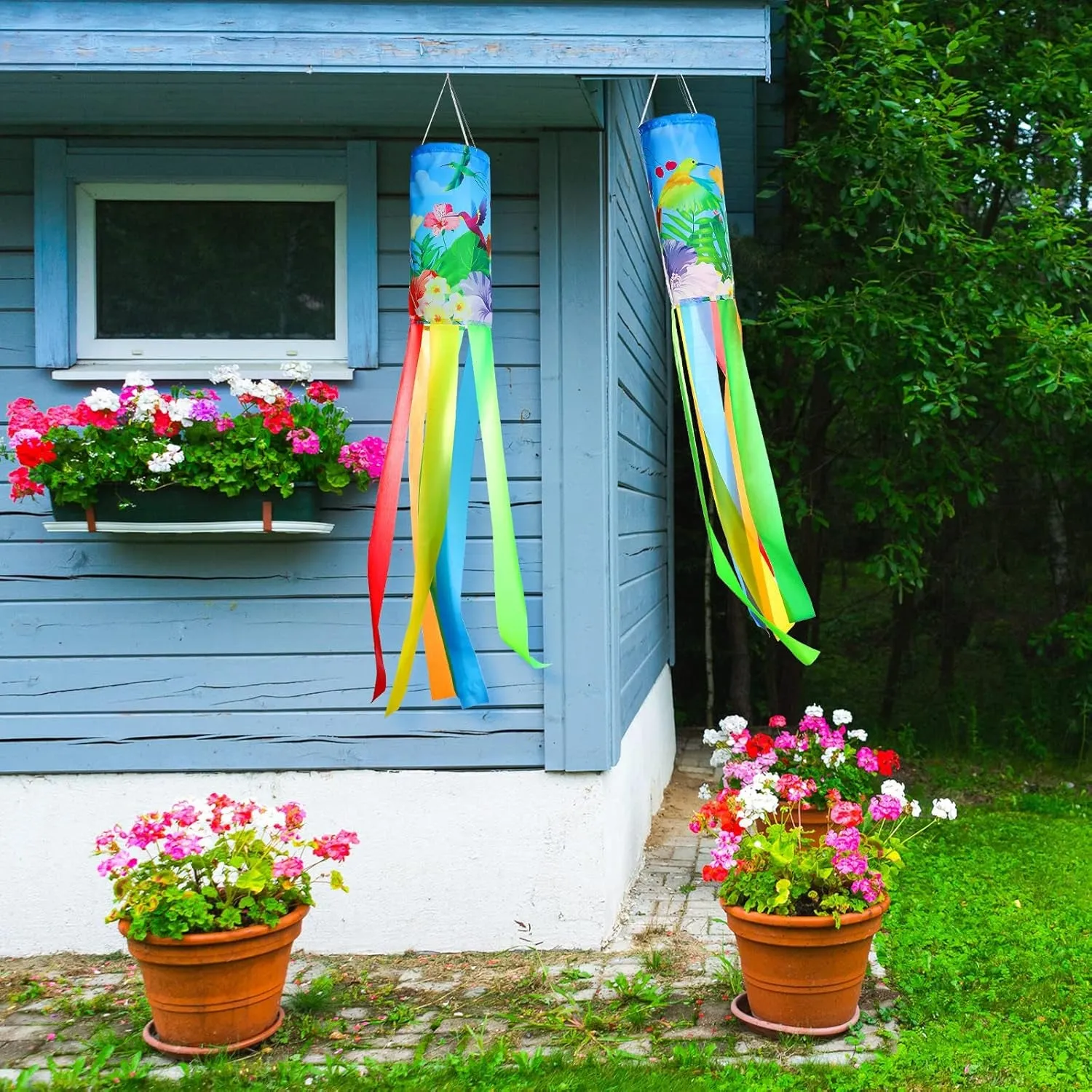 Flutesan 2 Pieces Hummingbird Windsock 40 Inch Twin Hummingbird Windsock for Hanging Outdoor Reliable Yard Decoration