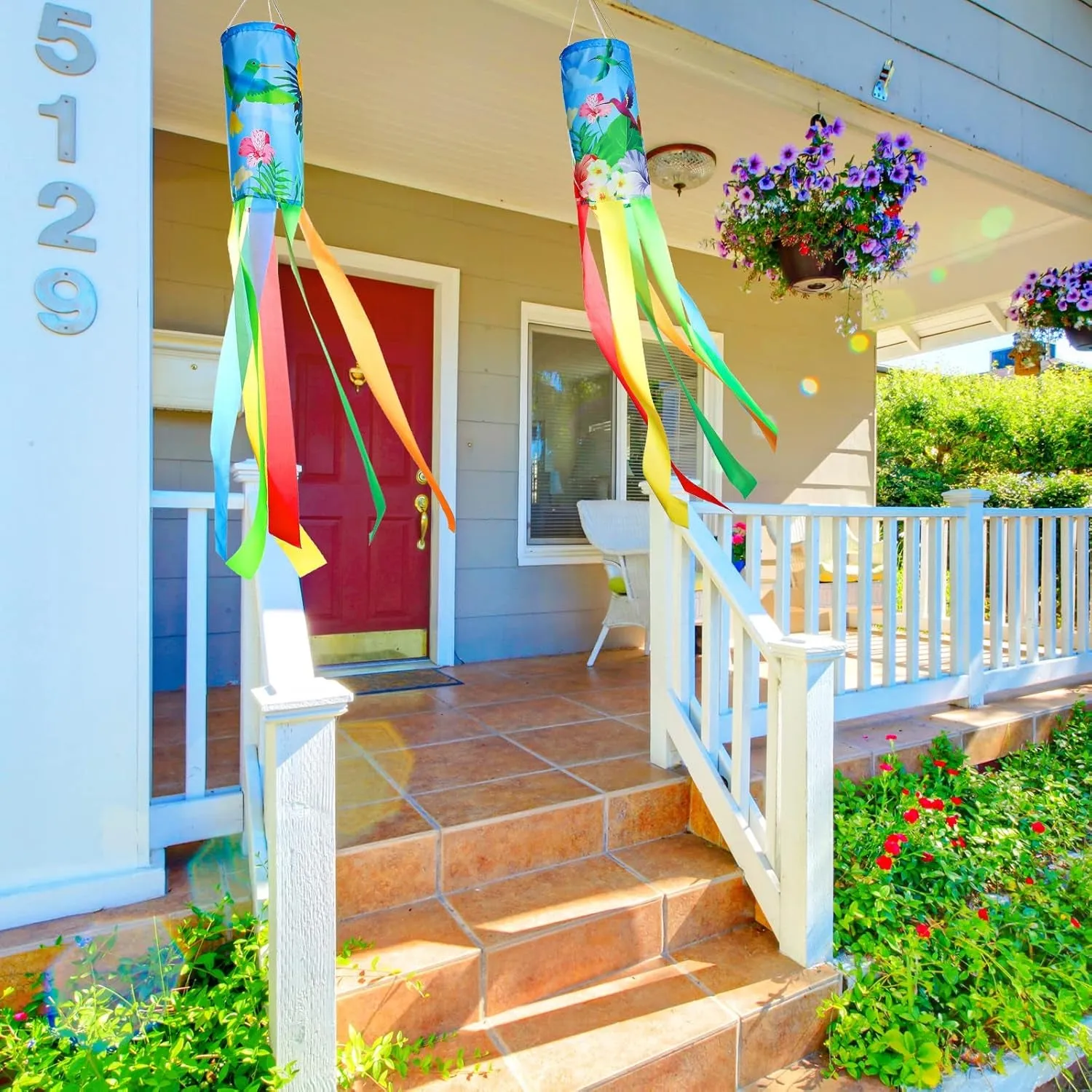 Flutesan 2 Pieces Hummingbird Windsock 40 Inch Twin Hummingbird Windsock for Hanging Outdoor Reliable Yard Decoration