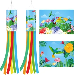 Flutesan 2 Pieces Hummingbird Windsock 40 Inch Twin Hummingbird Windsock for Hanging Outdoor Reliable Yard Decoration