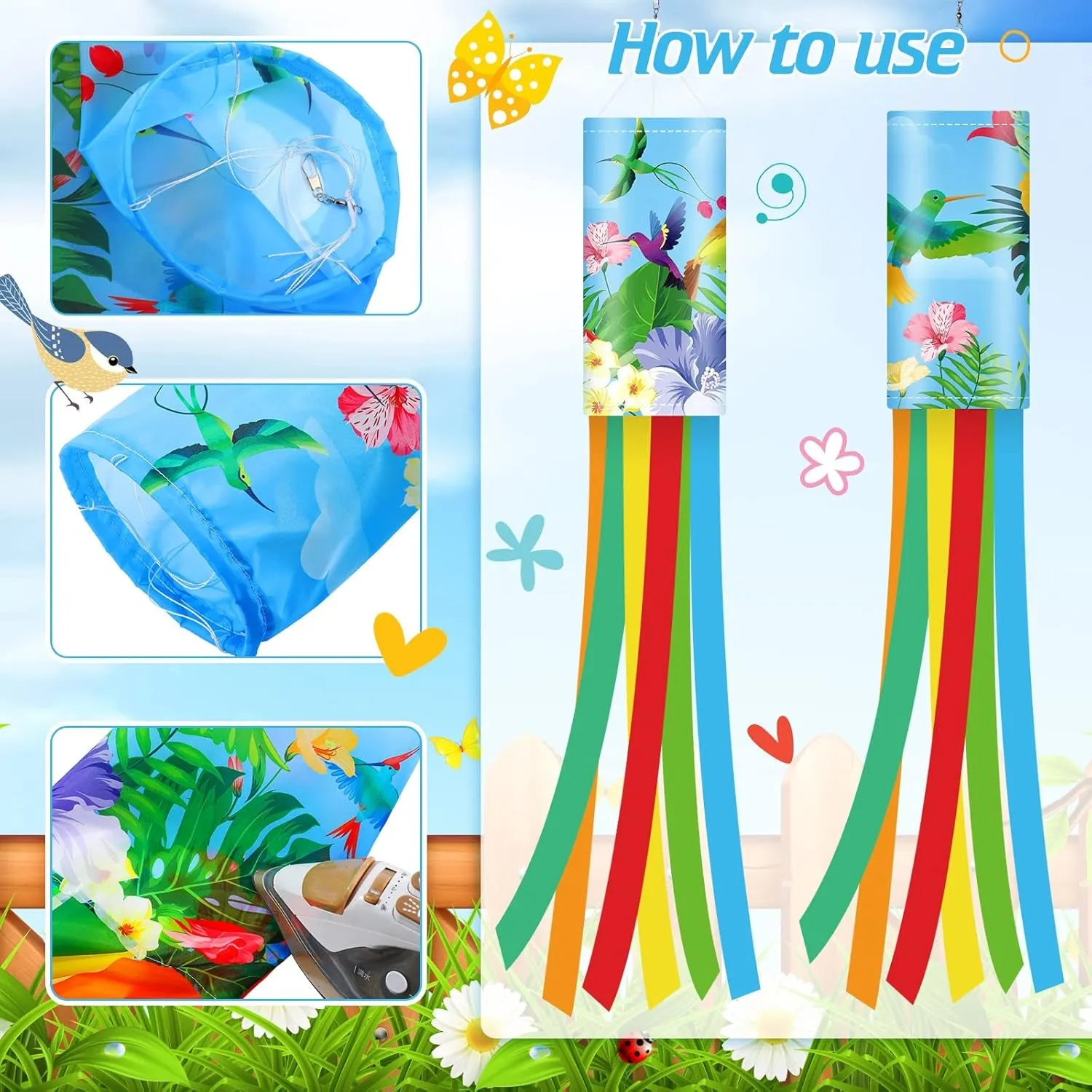 Flutesan 2 Pieces Hummingbird Windsock 40 Inch Twin Hummingbird Windsock for Hanging Outdoor Reliable Yard Decoration