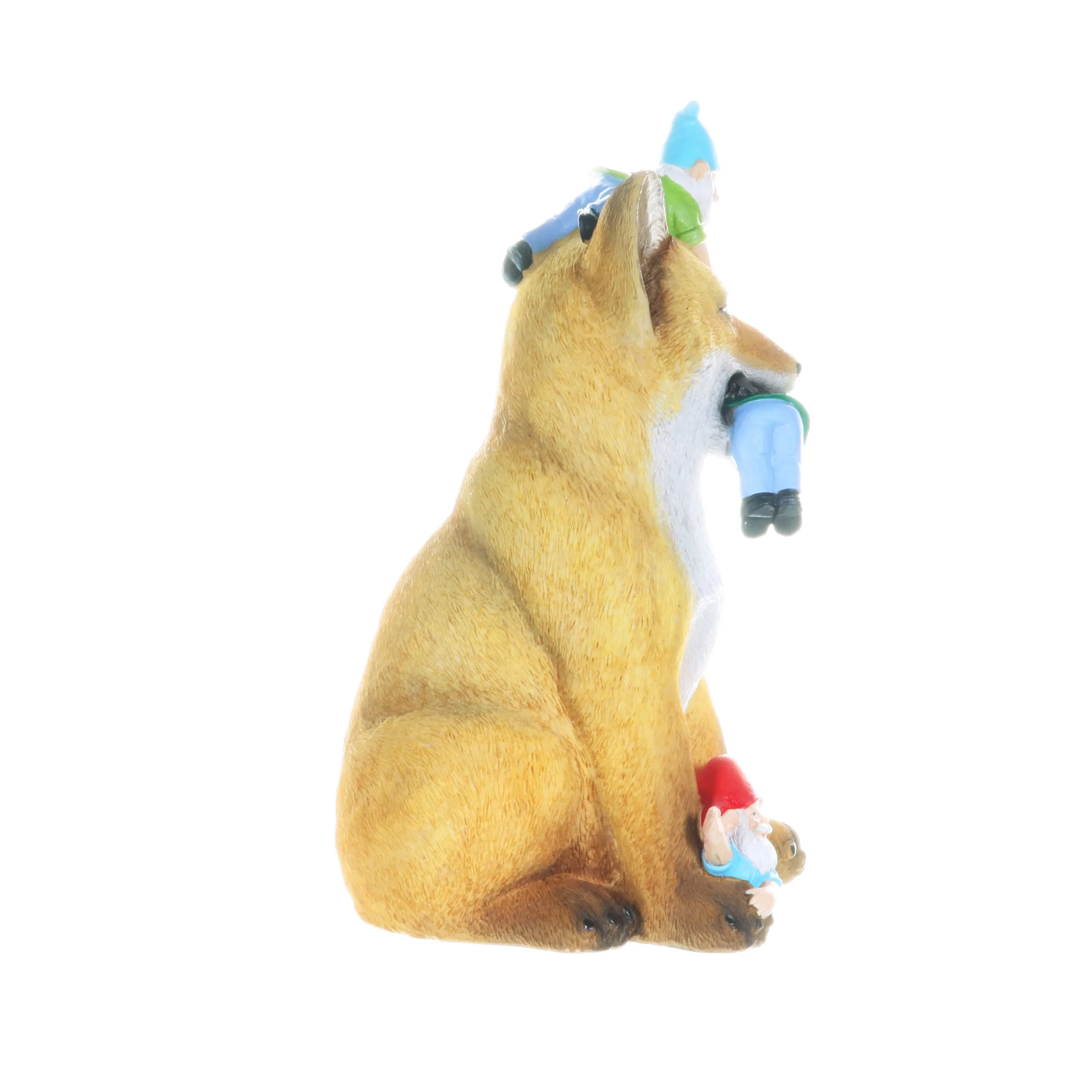 Fox Garden Statue with Gnomes, Hand Painted, UV-Treated Resin, 6.5 x 12 Inches