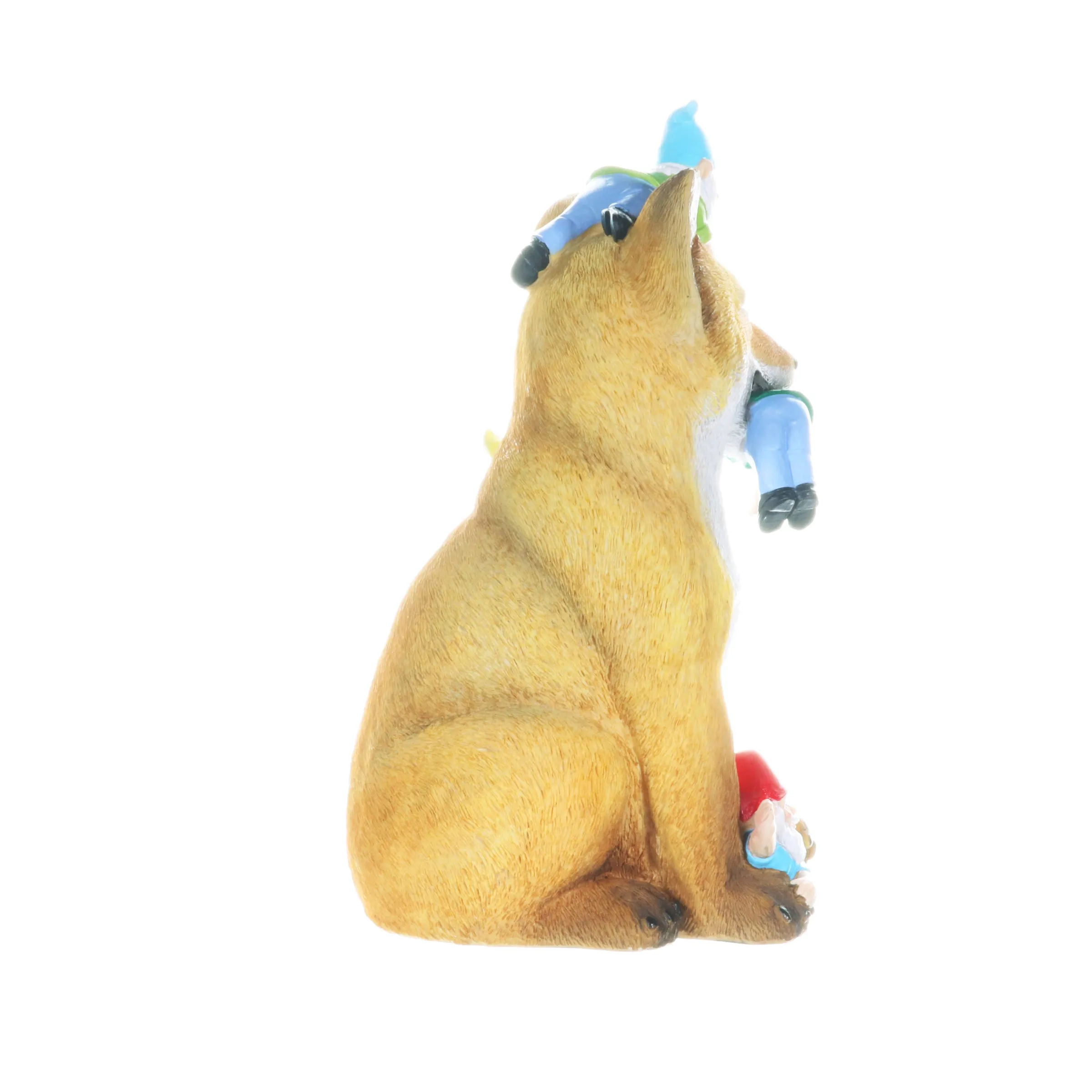 Fox Garden Statue with Gnomes, Hand Painted, UV-Treated Resin, 6.5 x 12 Inches