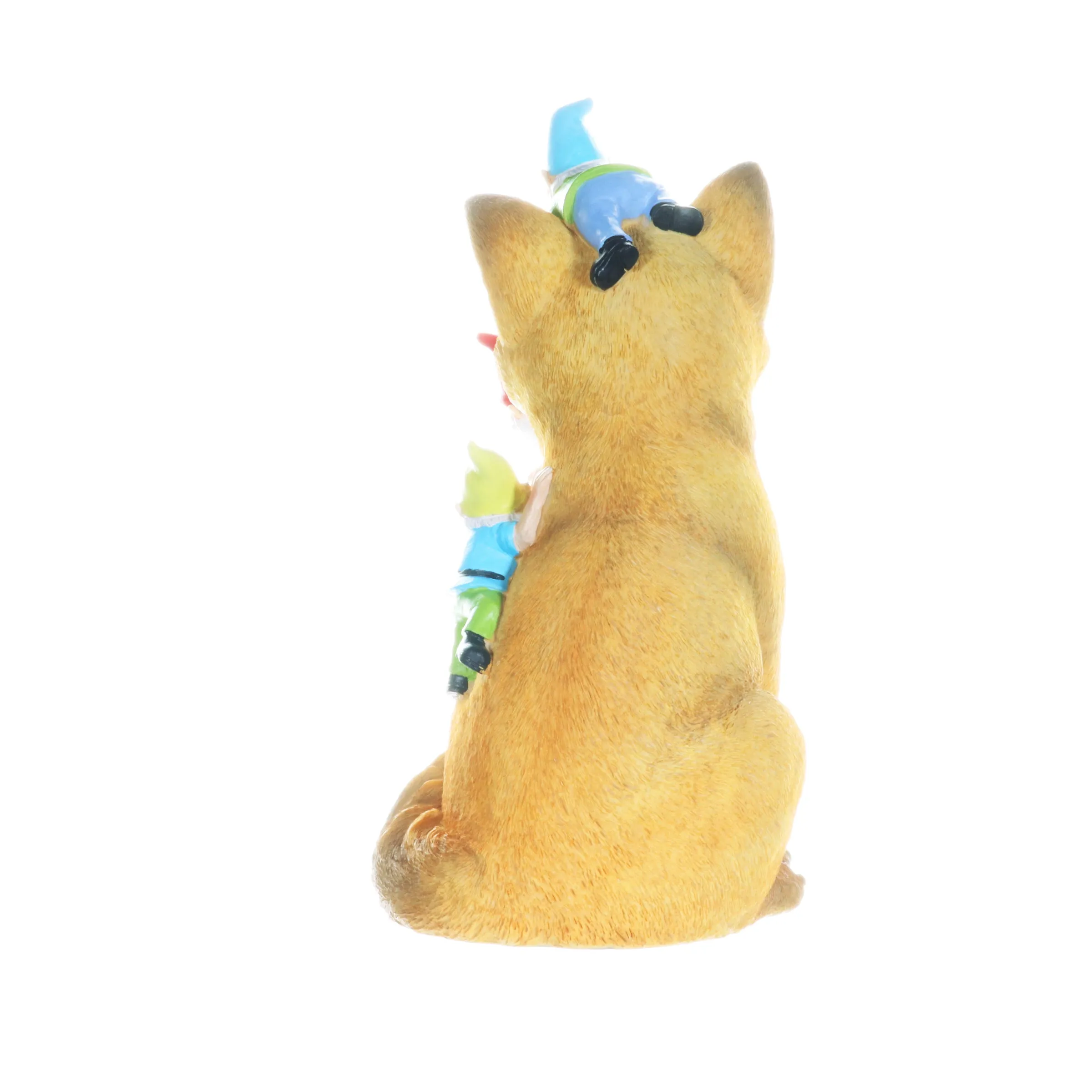 Fox Garden Statue with Gnomes, Hand Painted, UV-Treated Resin, 6.5 x 12 Inches