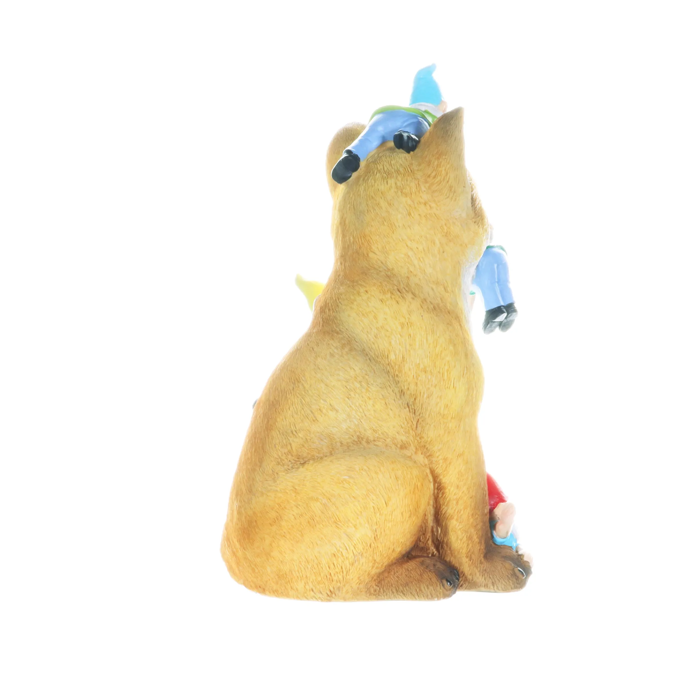 Fox Garden Statue with Gnomes, Hand Painted, UV-Treated Resin, 6.5 x 12 Inches