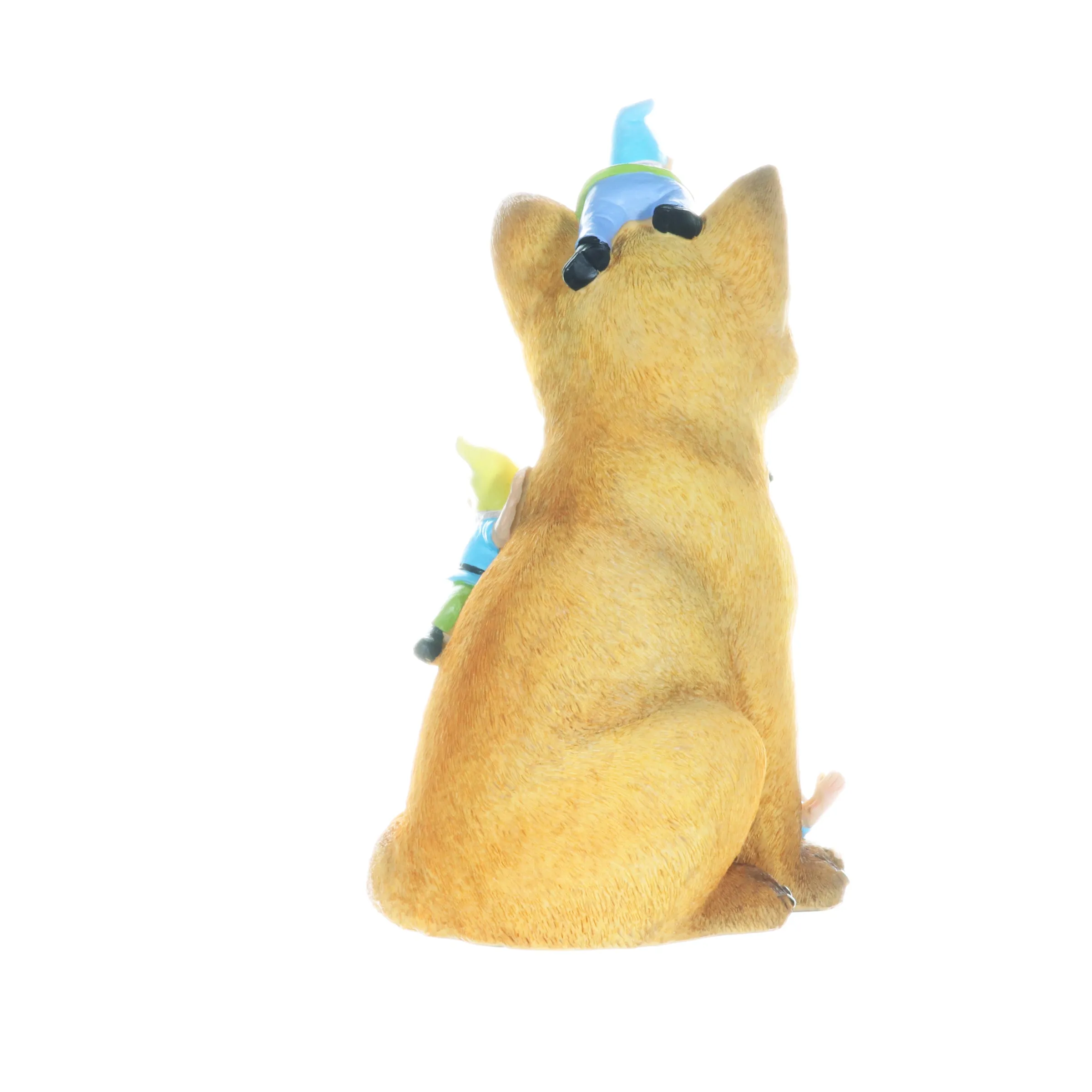 Fox Garden Statue with Gnomes, Hand Painted, UV-Treated Resin, 6.5 x 12 Inches